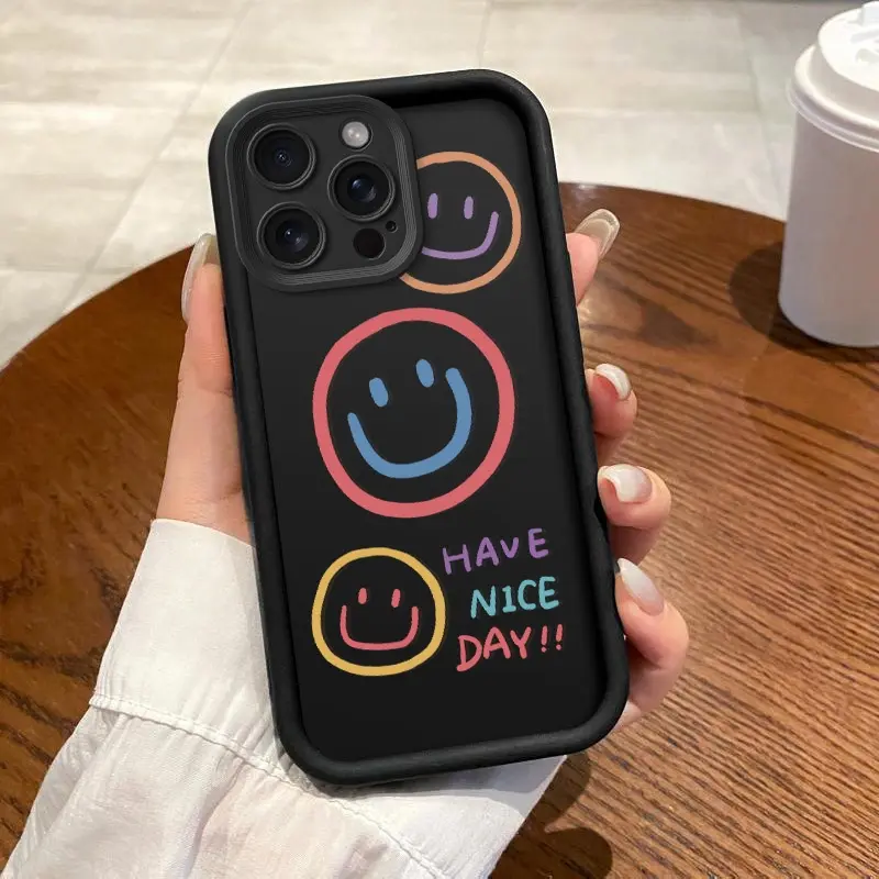 Cute Pastel Smiley Face TPU Protective Phone Case Cover, Phone Aesthetic Accessories Casing for iPhone 17 ProMax/16/15/14 Plus/13/12 Mini/11/XS, Anti-slip, Shockproof, Comprehensive Protection, Trendy Gift