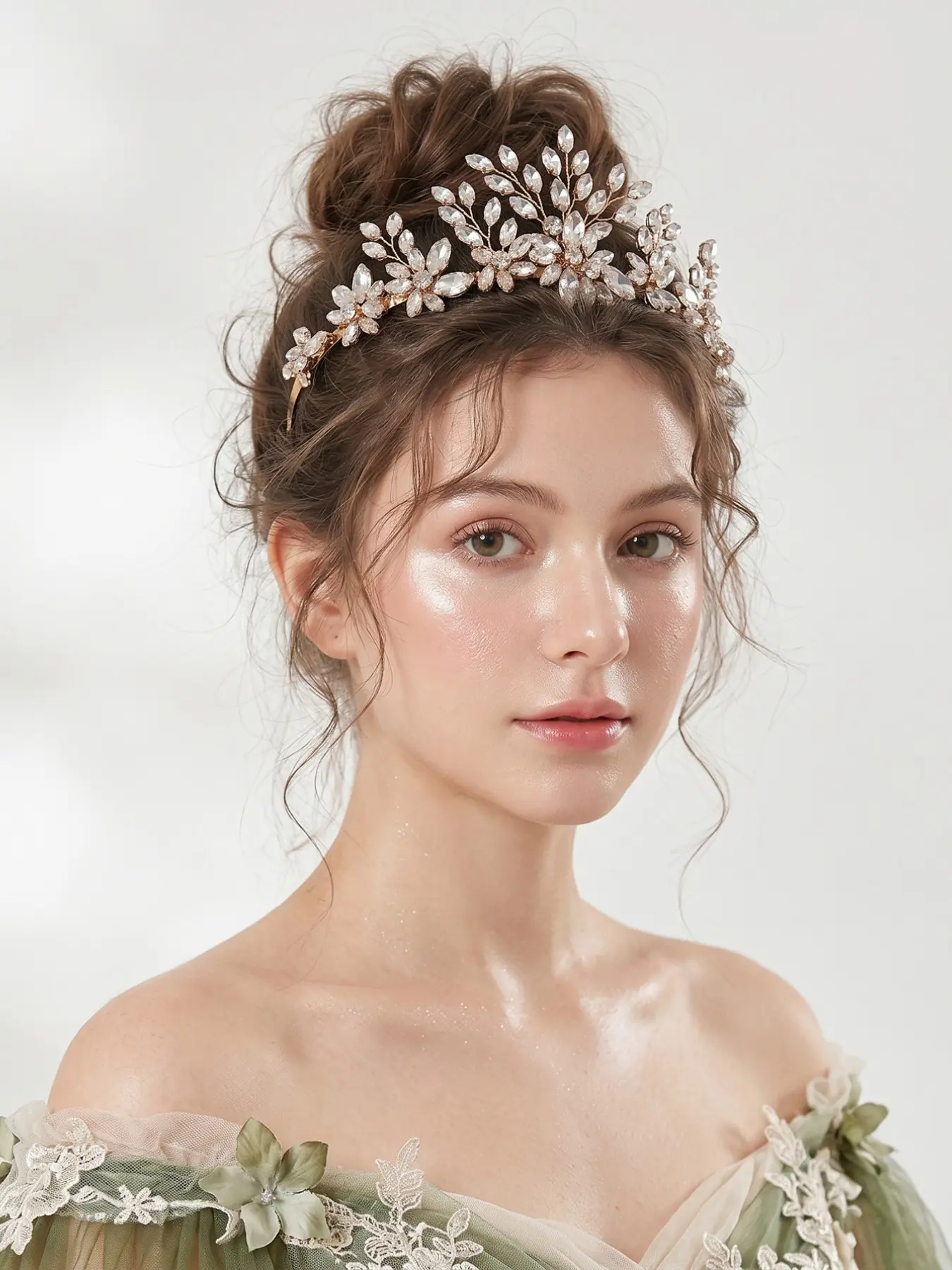 French Elegant Sparkling Rhinestone Hair Crown, Boho Floral Design, Perfect for Wedding, Graduation, Birthday Party, Essential Headpiece