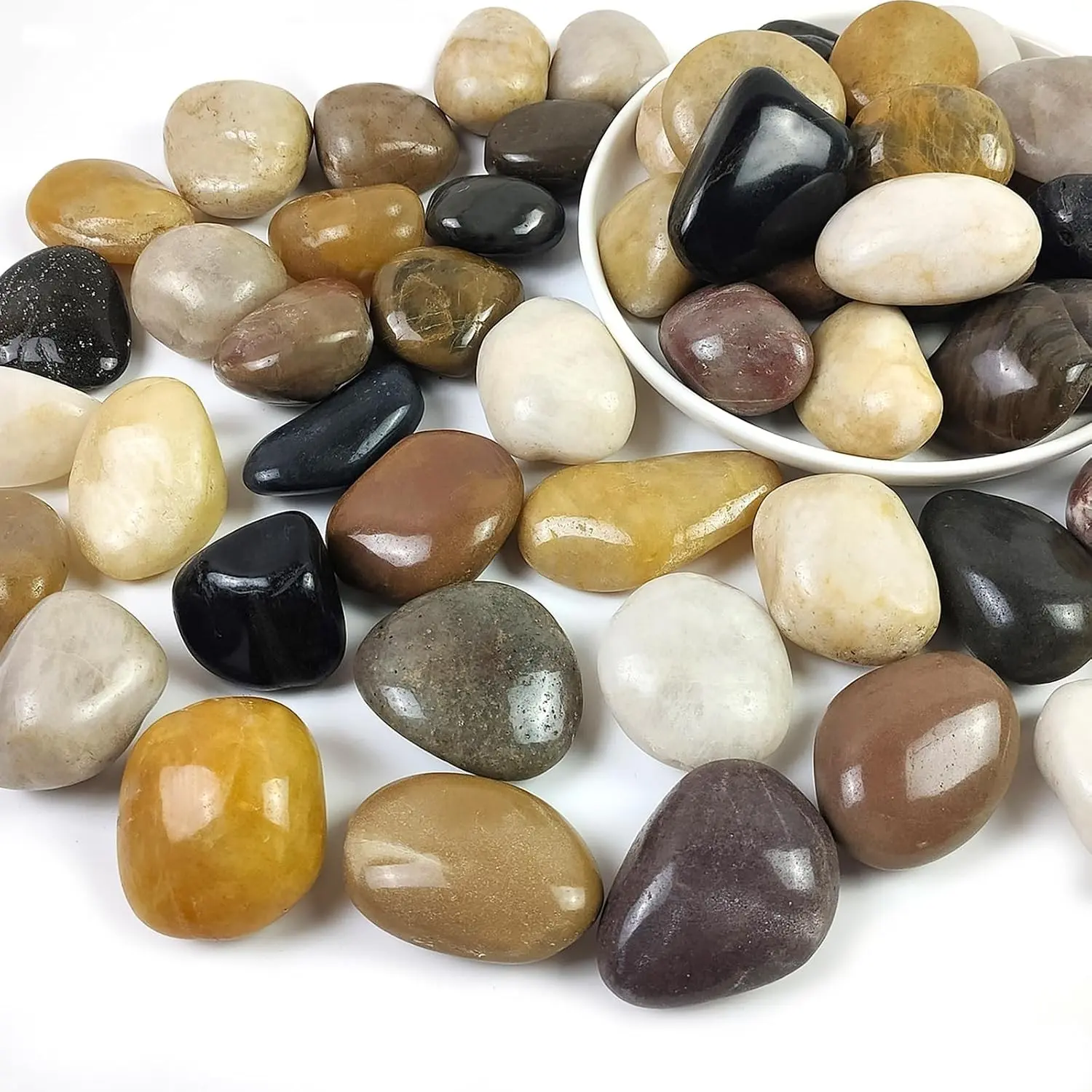 5LB High Polished Colorful River Rocks,1-2.2 Inch Mixed Color Pebbles for Garden Landscaping, Fish Tank, Decorative River Rocks, Vase Filling Colorful Pebbles, Outdoor Decorative River Rocks