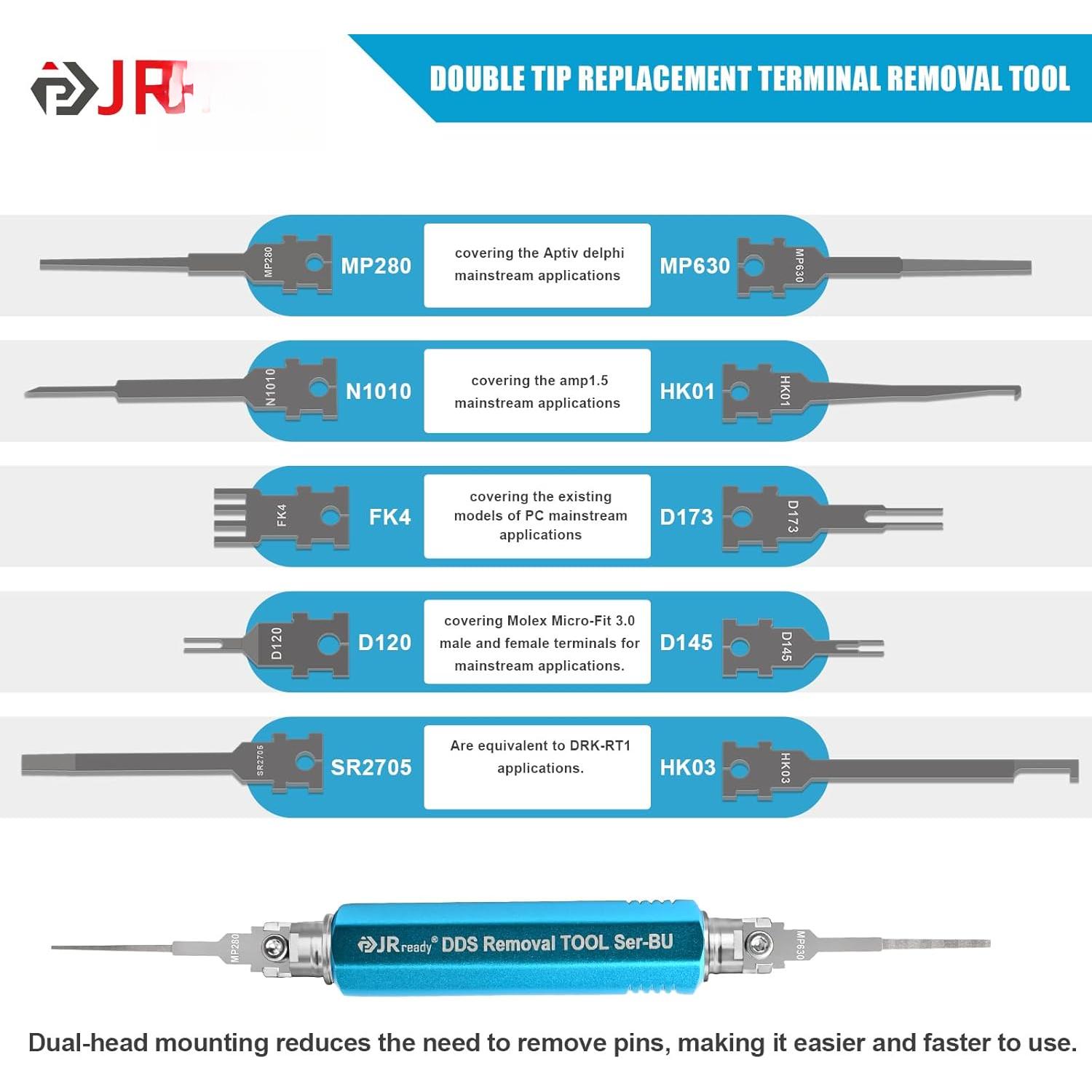 ST5348 10 count Pin Extractor Tool Kit, Double Tip Replacement Universal Automotive/Computer Repair Terminal Release Tool Kit, Suitable for AMP/Metri Pack/Molex/Deutsch DT DTM DTP Connector