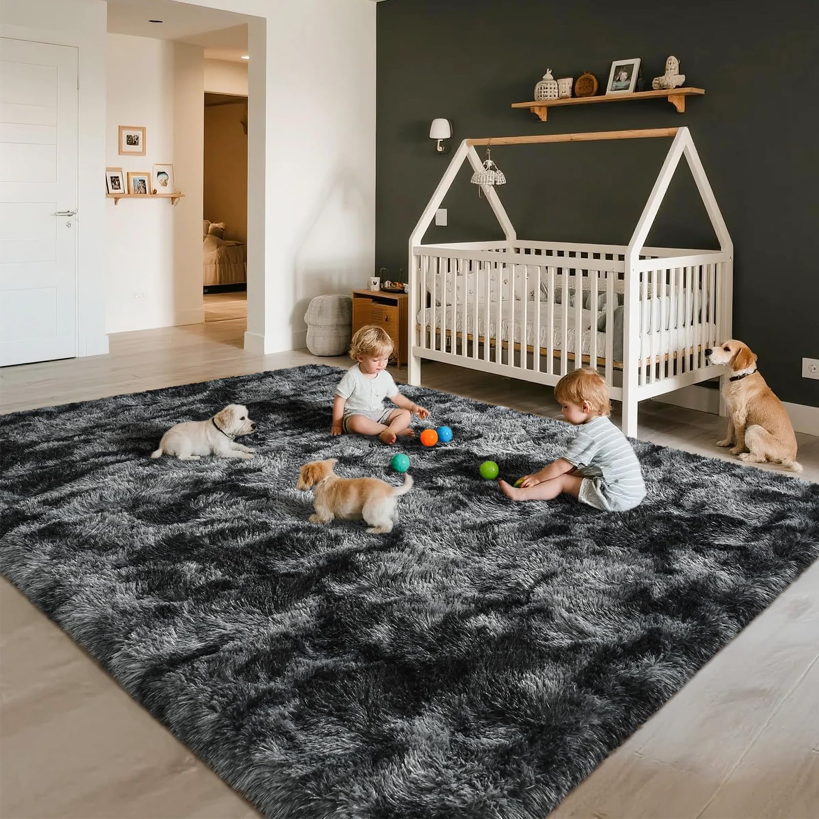 [Black Friday] Large Fluffy 8x10 Area Rugs for Living Room Bedroom,Tie-Dyed  Thick Shag Throw Rug,Big Soft Shaggy Bedside Non-Slip Plush Dorm Nursery Kids Carpet, 5x8, 6x9, 8x10 Feet, Grey, Pink, Blush,Brown,Orange, Green, Blue