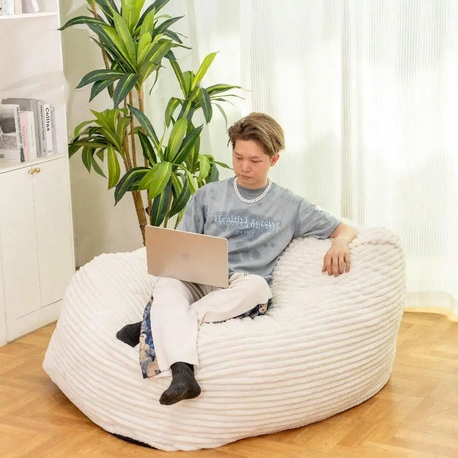 Single Sofa Chair,Faux Fur Classic Bean Bag,Soft Lazy Sofa Living Room,Bedroom,Study Room,White/Gray/Blue