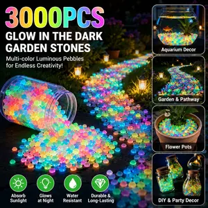 3000pcs Glow Decorative Garden Stones, Multi-Color Luminous Pebbles for Outdoor DIY, Aquarium, Yard, Bonsai, Pathway, Fish Tank, Vase Filler, Wishing Bottle, Flower Pot, Party, Micro Landscape, Holiday Decor, Durable
