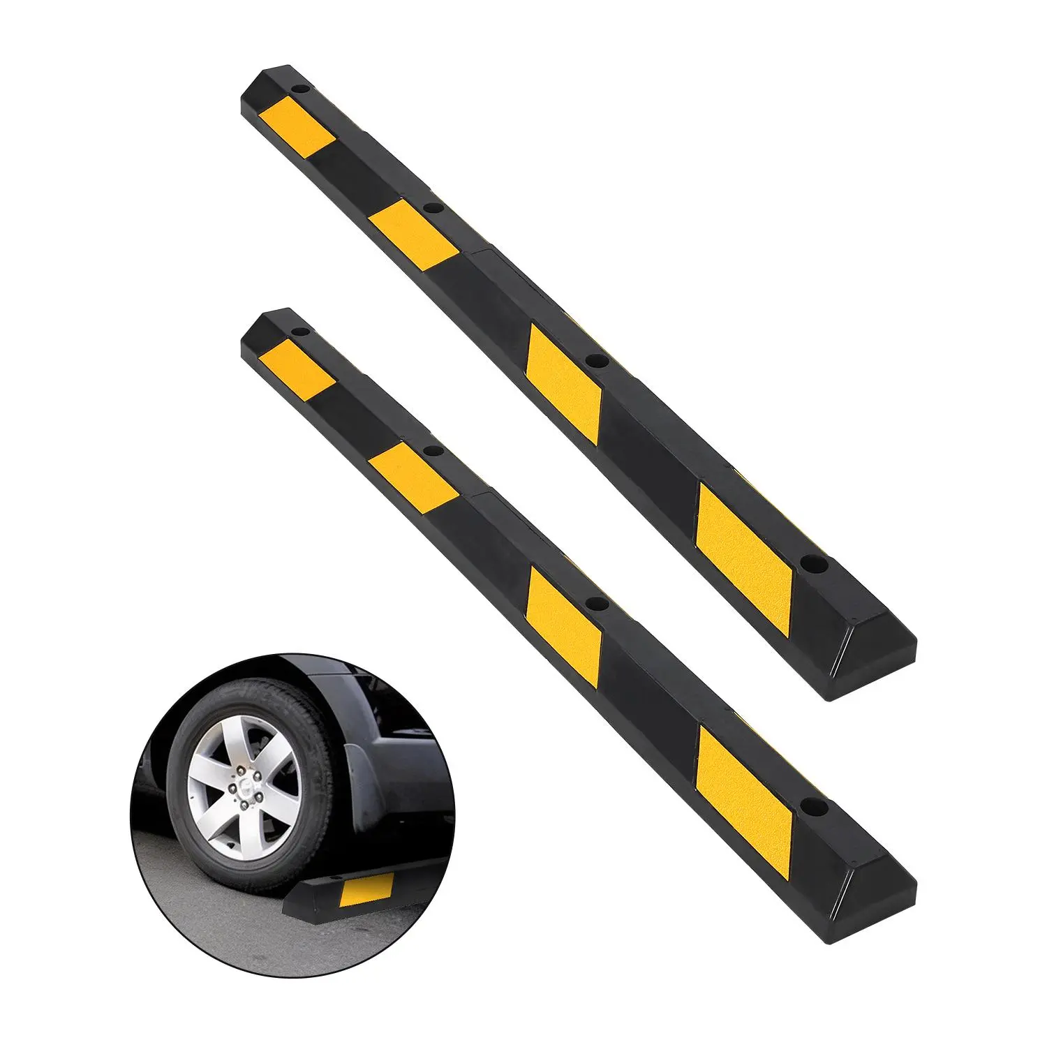 Heavy Duty 72" Rubber Parking Curb, 2-Pack - 55,000 lbs Capacity - Reflective Diamond-Shaped Wheel Stopper - Non-Slip Parking Block for Garage, Driveway, Warehouse, Car, Truck, SUV