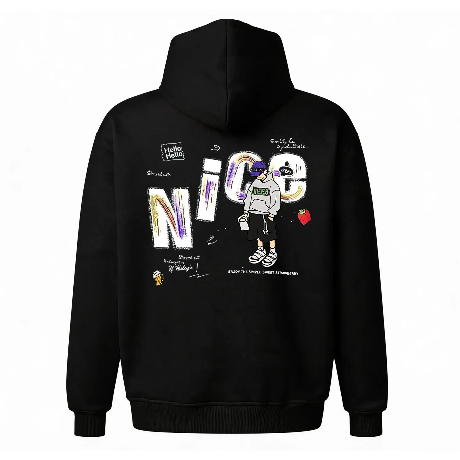 Doodle Art Cartoon Graphic Hoodie |   Y2K Streetwear with NICE Print |   Oversized Unisex Fleece Sweatshirt |   Trendy Casual Comfy Outfit ?