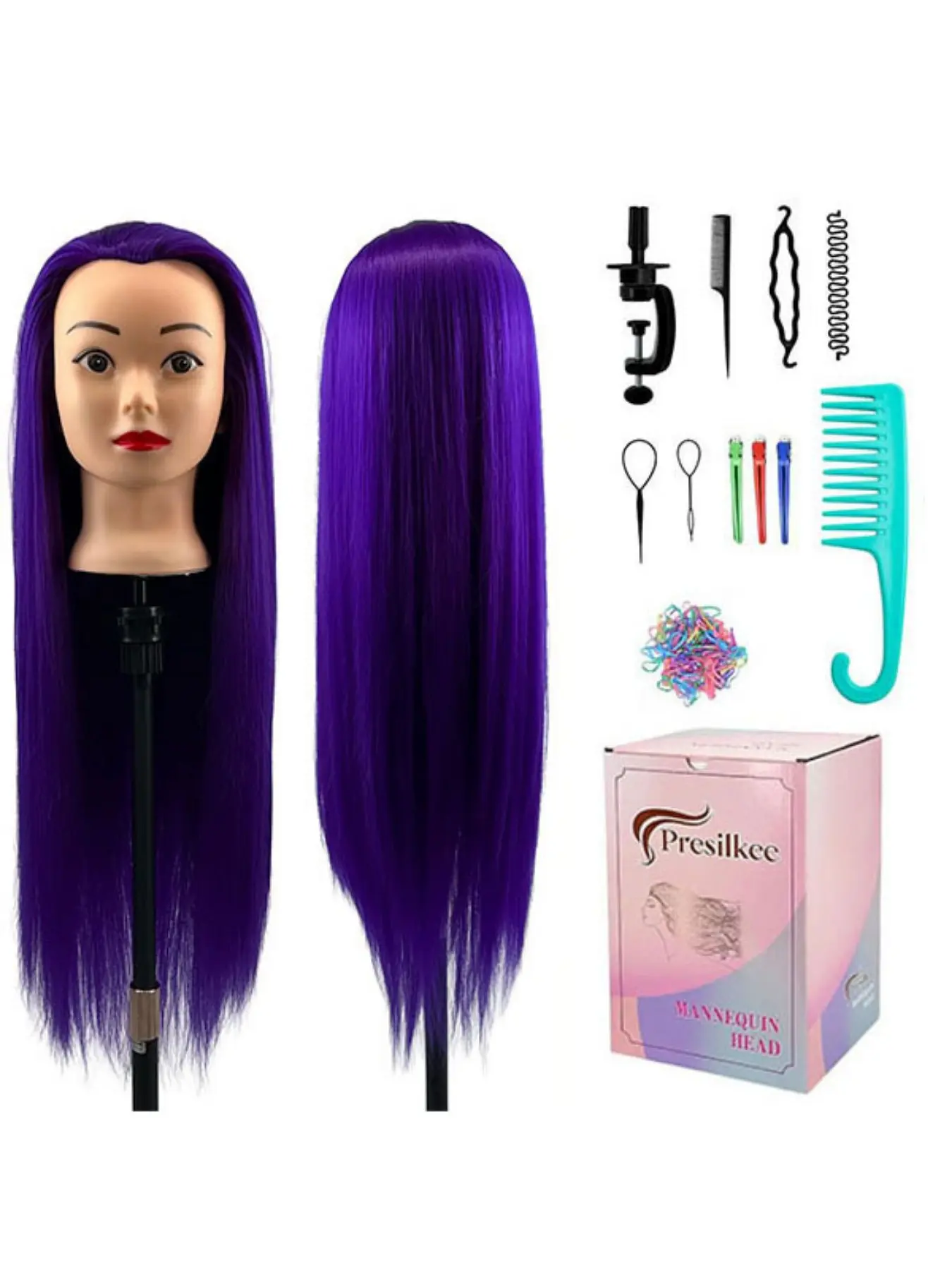 66cm Hairstyling Mannequin Head with Synthetic Hair, Realistic Braiding Practice Training Doll for Salon, Beauty School, Home Use, Durable Construction