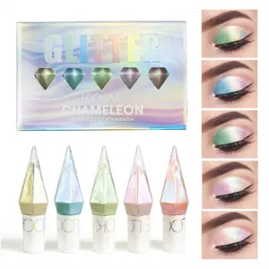 LOOKAVE 5 Colors Chameleon Liquid Glitter Eyeshadow Set, Multichrome Duochrome Color Shifting Metallic Shimmer Eye Shadow, Long Lasting Holographic Iridescent Liquid Eye Makeup for Party Festival Cosplay