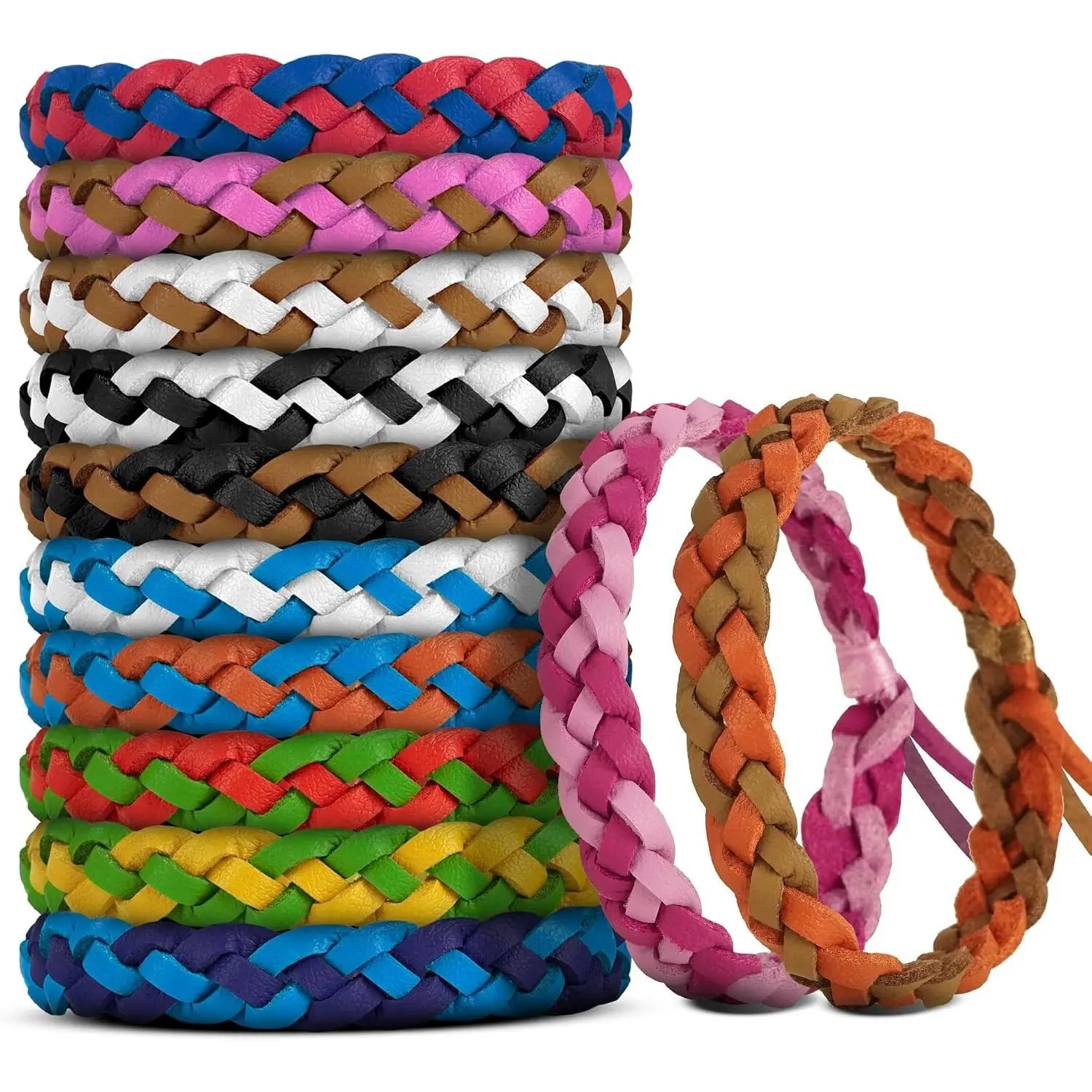 12 Pack Mosquito Repellent Bracelets, DEET-Free Natural Bands, PU Leather Insect & Bug Repellent Wrist Bands for Kids & Adults, Individually WrappedGift.