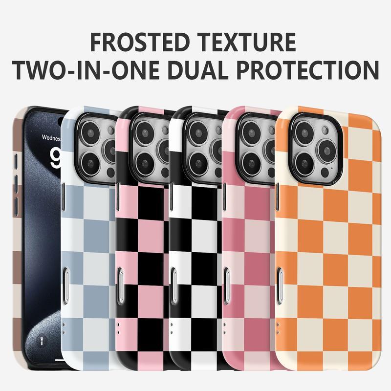 Matte Anti-slip Checkerboard Phone Case for iPhone17 Air 16 Pro Max 15 14 Plus 13 12 11 XS Anti-fingerprint and oil stain resistant, wear-resistant and scratch-resistant, premium matte texture.MFL03