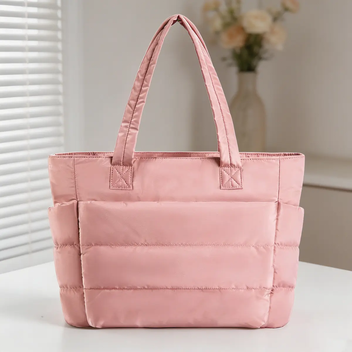 Puffer Quilted Tote Shoulder Bag, Solid‑color Large‑capacity Hand‑carry Purse, Lightweight Padded Work Tote, Daily‑use Commuter Storage Handbag for School Shopping