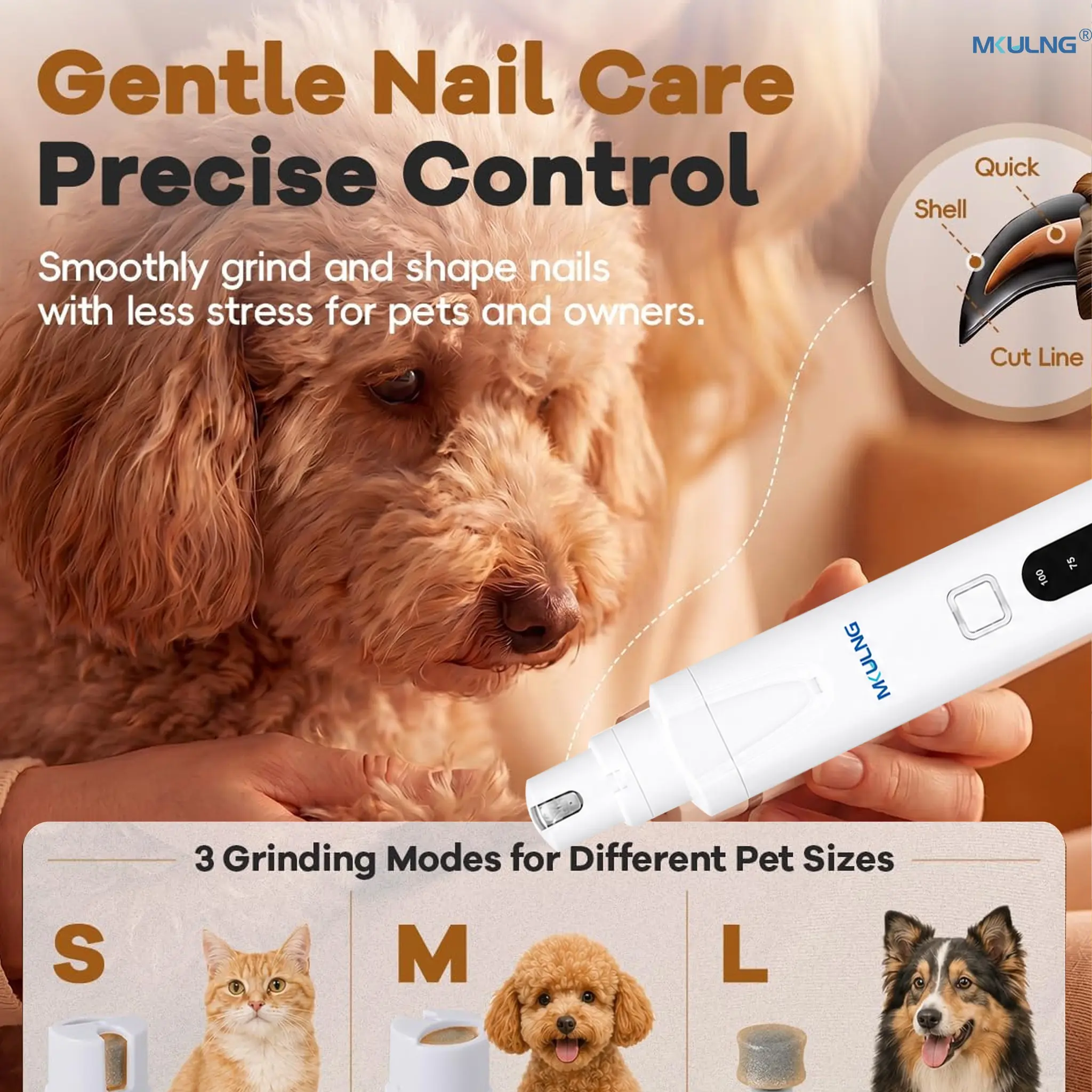 Three-In-One Pet Grooming Kit, Low Noise Clipper, Rechargeable Cordless Nail Grinder, Suitable for Cats and Other Pets, Quiet Shaver
