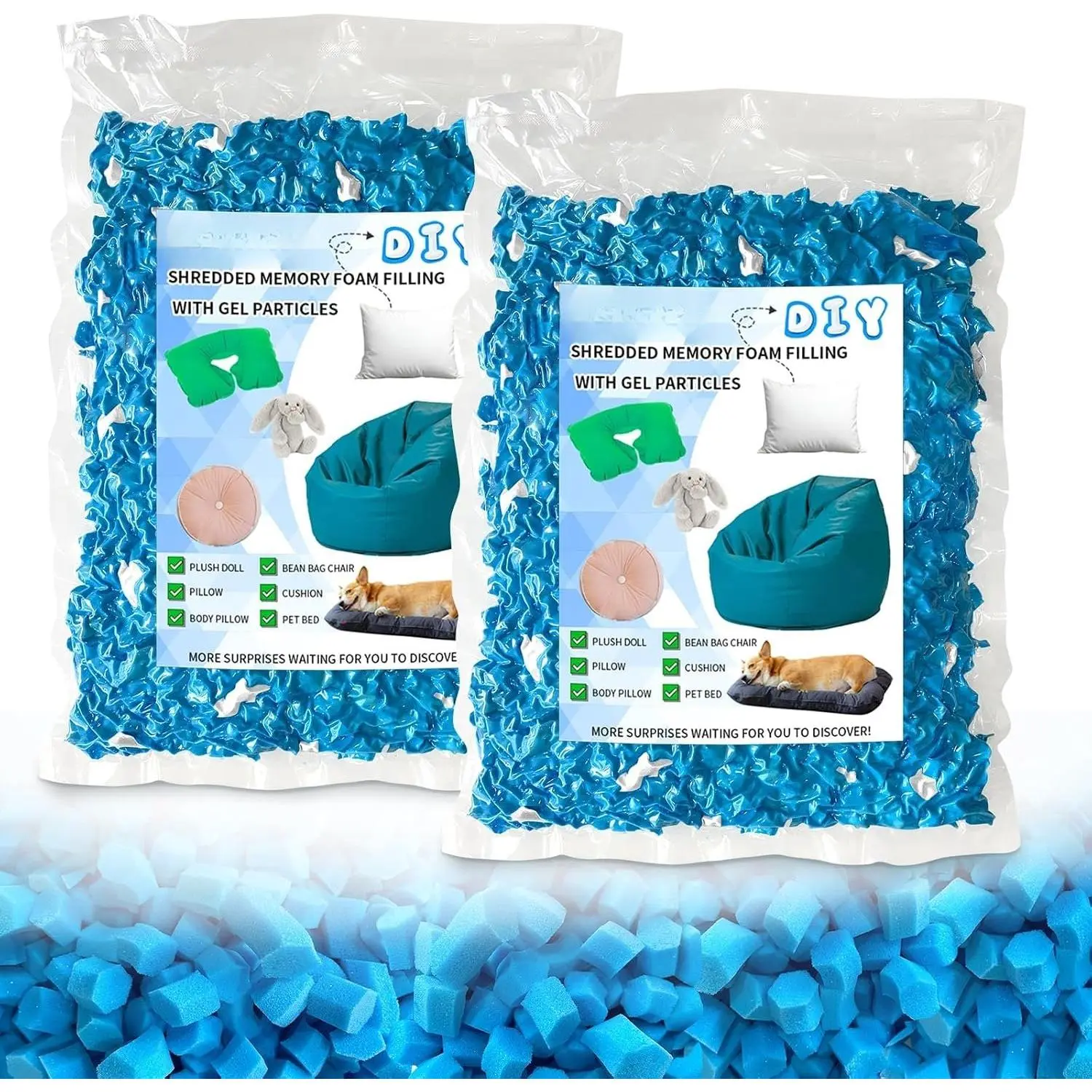 10lbs Bean Bag Filler, Pillow Bean Bag Stuffing Filling, Shredded Memory  Filling, Punching Bag Filler,  Refill for Pouf/Ottoman Stuffing/Couch/Boxing Bag, Added Gel Particles