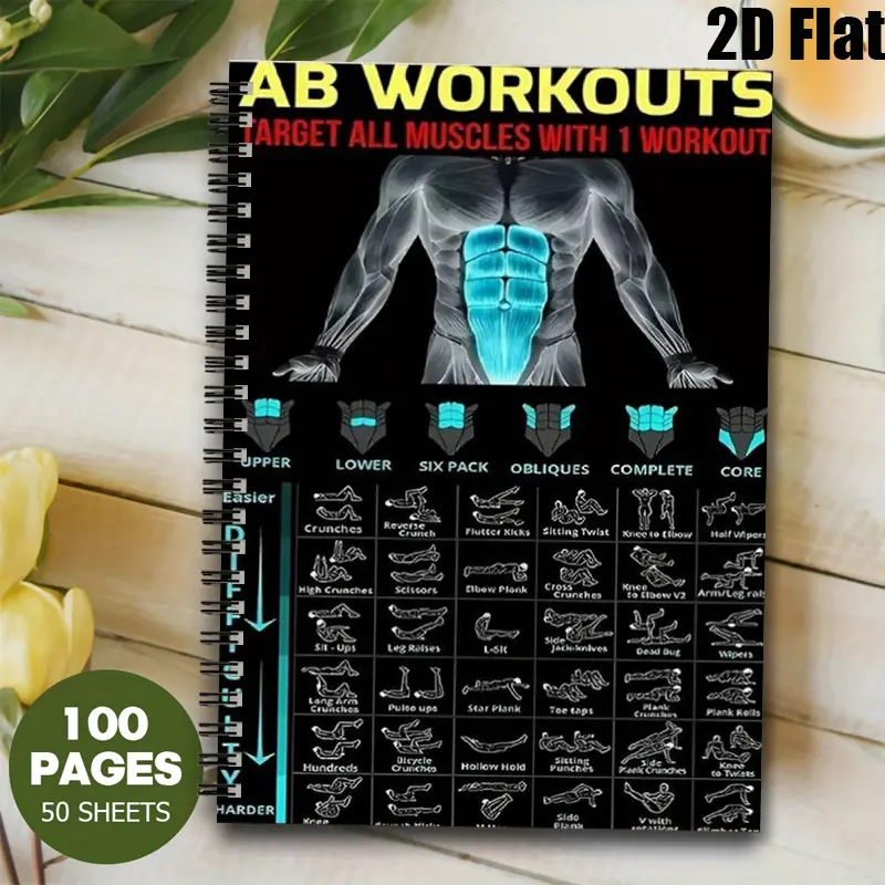 1 Ab Workout Spiral Notebook, 5.7x8.26 Inch, Target All Muscles Exercise Guide, Home Gym Fitness Planner, Bodybuilding Training Journal, New Year Fitness Gift for Gym Enthusiasts, Workout Tracking Notebook for Fitness Lovers [2D] Flat