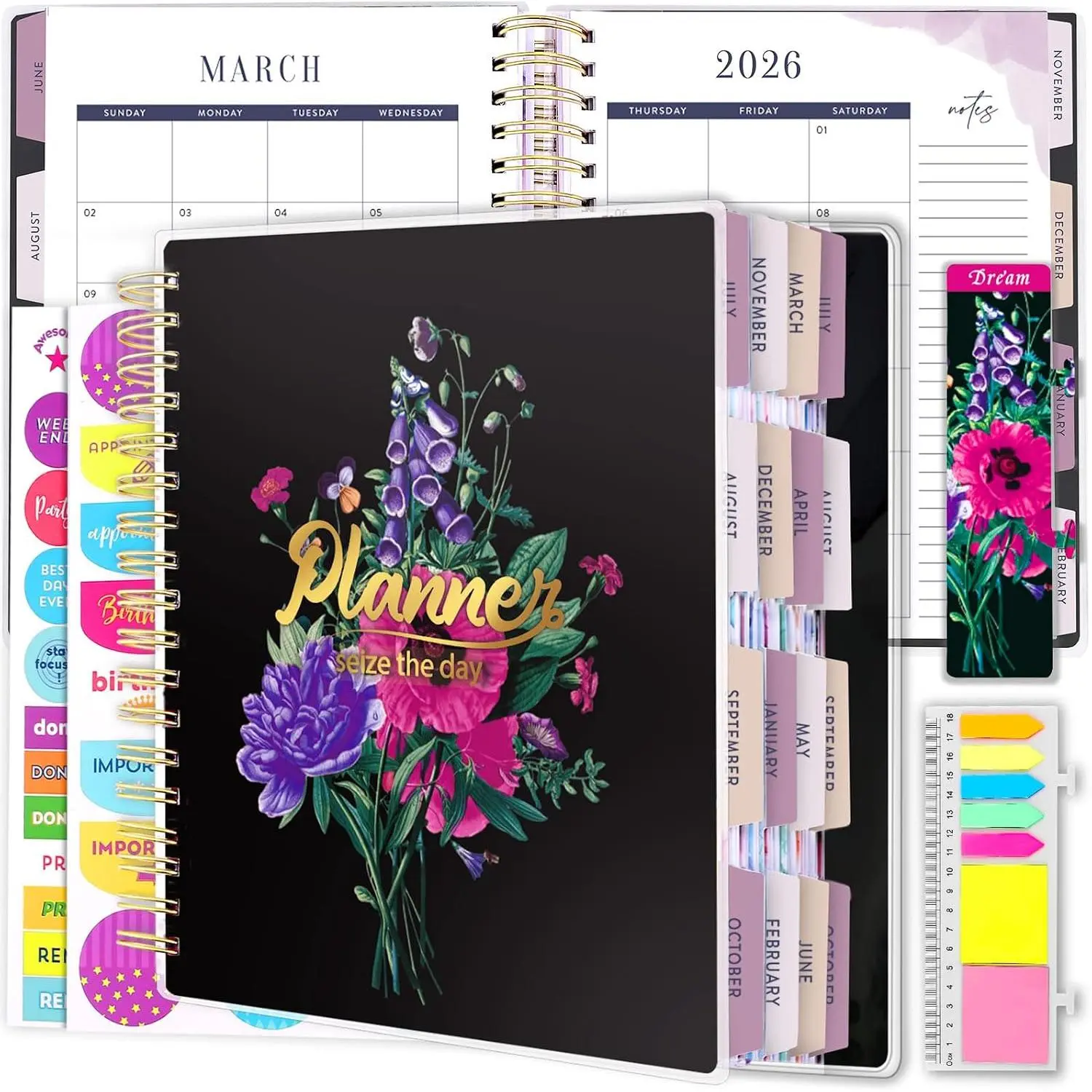 Planner 2026-2027, 18 Months Large Daily Weekly Monthly Organizer | July 2026 - Dec 2027, 8.5x9.8", Calendar with Page Tabs, Separator, Pocket Folder, Bookmark & Stickers & Sticky Note Set