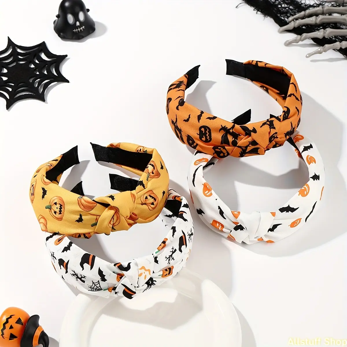 Halloween Headbands 4-Piece Set, Novelty Ghost, Pumpkin & Bat Designs for Kids & Adults, Fun Costume Party Accessories, Set Pack
