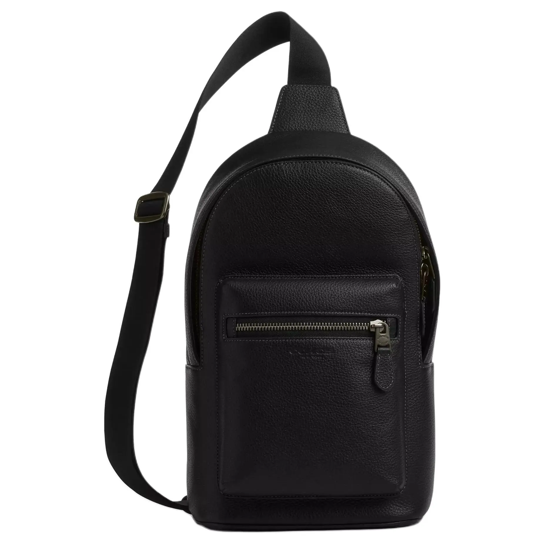 COACH Pebbled Leather Adjustable Crossbody Waist Bag for Men, Small Black