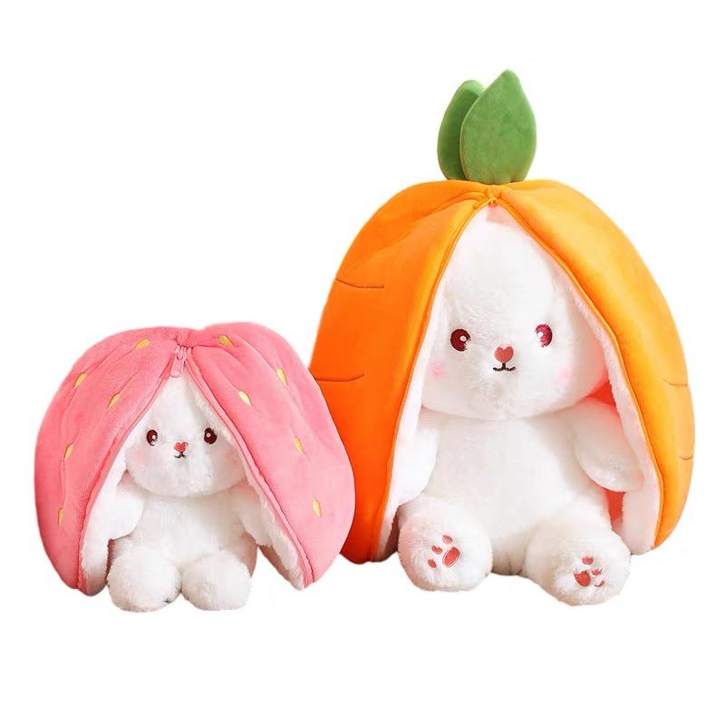 Cute Strawberry Bunny Plush Toy Soft Kawaii Stuffed Animal Gift for Kids Girls Hug Pillow Bed Decoration Birthday Present Furry Friends Plush Doll Animal Gift for Kids Girls Hug Pillow Bed Decoration Birthday Present Furry Friends Plush Stuffed Animal