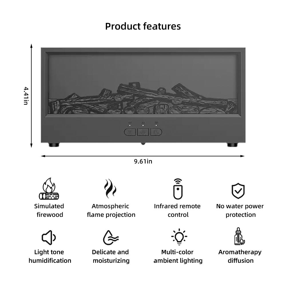 Desktop Fireplace with Atmosphere Light Portable Simulation Heater for Bedroom Home Office Decorations Creative Ornaments Eco-friendly PP Material Colorful LED Flame Aroma Diffuser