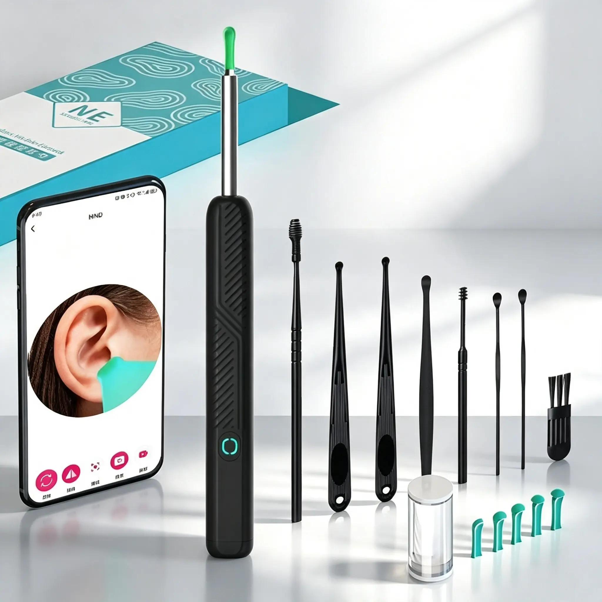 Earwax Removal Tool Set with Camera, Portable 360° Wide Angle Ear Cleaner, Waterproof Endoscope, Type-C Charging, for iPhone & Android