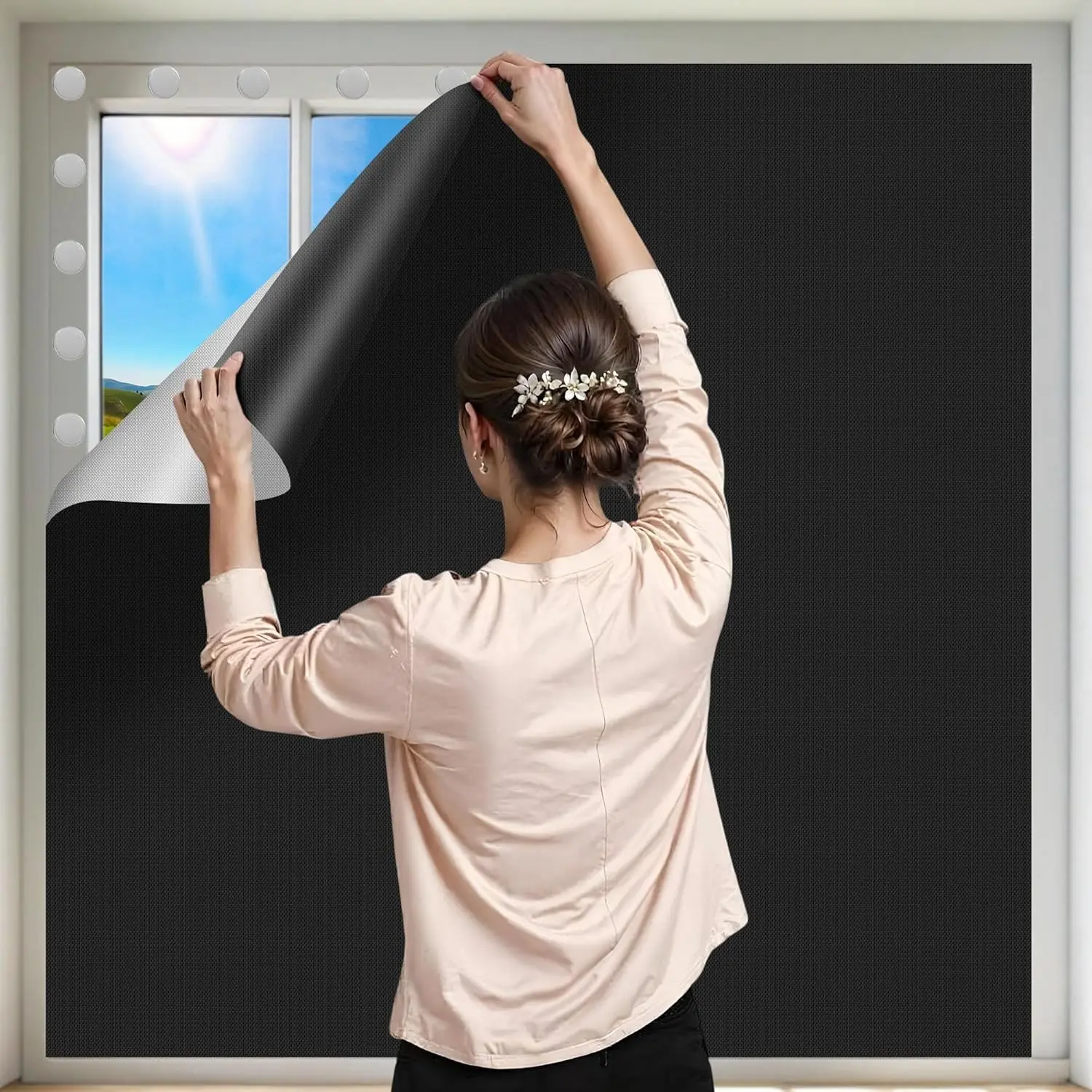 2 Pack Portable Blackout Curtains for Bedroom, Thermal Adhesive No Drill Shades, Temporary Room Darkening Window Blinds for Skylight RV Dorm, 40"x57"Gift