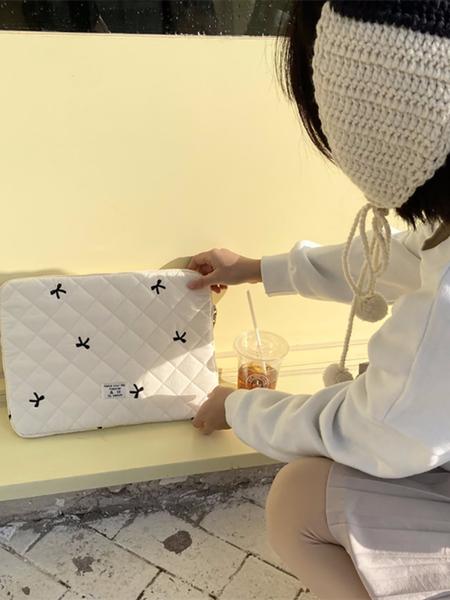 Cute Lingge Embroidered Bow Tablet Bag Laptop Bag compatible with Macbook Full of Girl Hearts Laptop Cover
