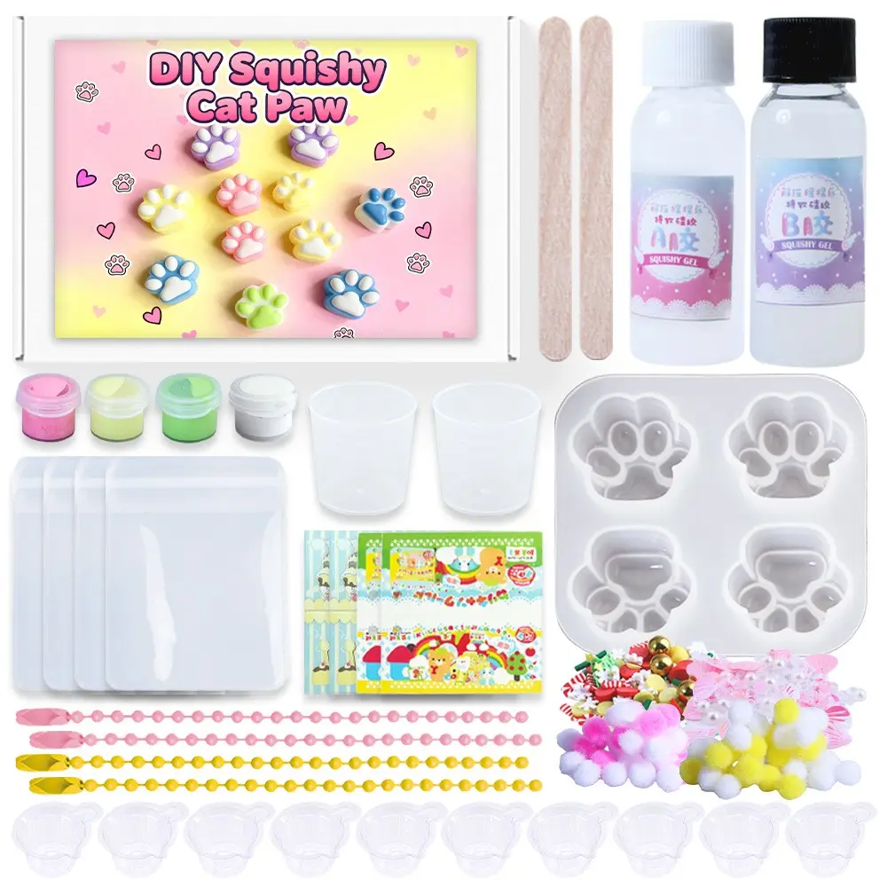 36-Piece Soft Silicone Cat Paw DIY Making Kit - Includes 30+30ml Liquid Silicone, Cat Paw Molds, 4 Types of Pigments, Pom-poms, Christmas Fillings, Cups, Bags - Ideal DIY Set (Non-stick Surface)