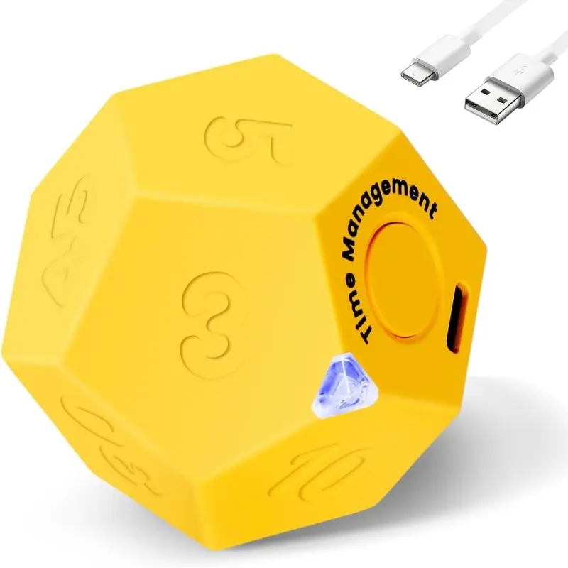 Cube Pomodoro Timer - Flip to Start Countdown, Rechargeable Mini Productivity Timer for Study, Office, 11 Preset Times, Silent/Vibration, Time Management Tool for Kids & ADHD (Yellow)