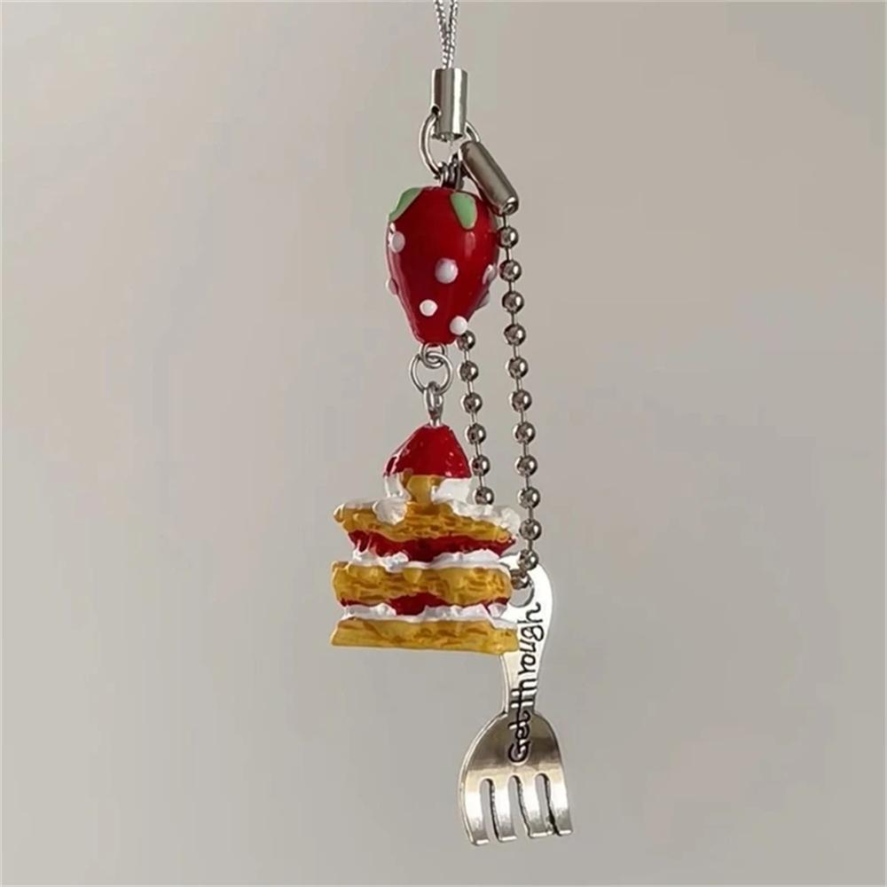 Cute 3D Strawberry Cake Cookie Pendant Phone Charm Strap Lovely Accessories Lanyard Keycord For iPhone Camera Bag Girls Jewelry