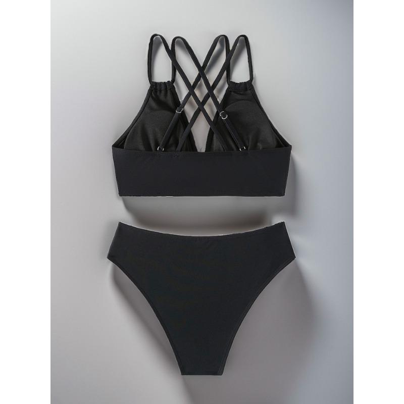 BIGWIG Women's Bikini Set: High-Waisted, V-Neck Top + Cutout Thong Bottoms — 2-Piece Swimsuit. Sexy & Playful Women's Swimwear featuring a Backless Design and Adjustable Straps