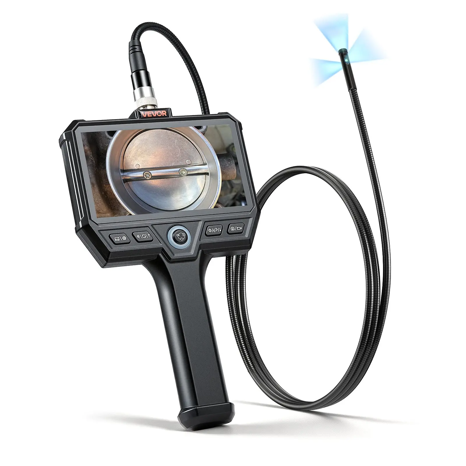 【Summerfinds】VEVOR SC16 Triple Lens Snake Endoscope with LED Lights, 5" HD IPS Screen Industrial Borescope Camera, 8+2 LEDs, 8X Zoom, 5000mAh Battery, IP67 Waterproof Tool, 4.9FT Cable, SD Card Compatible for Auto Repair, Plumbing Check, Snake Camera