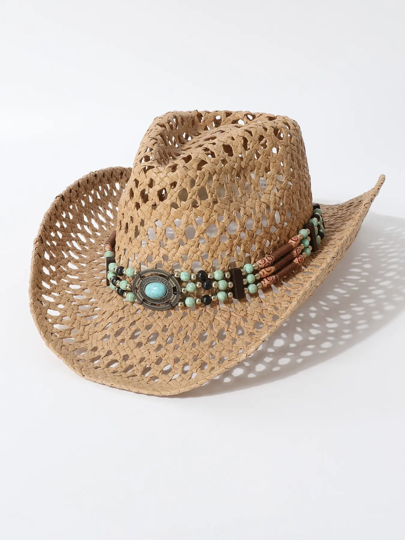 Women's Summer Zirconia Decorated Straw Hat, Breathable Panama Hat, Bohemian Western Sunhat, Casual Sun Hat, Sun Protection Western Cowboy Hat, Beach Vacation Fashion Accessory