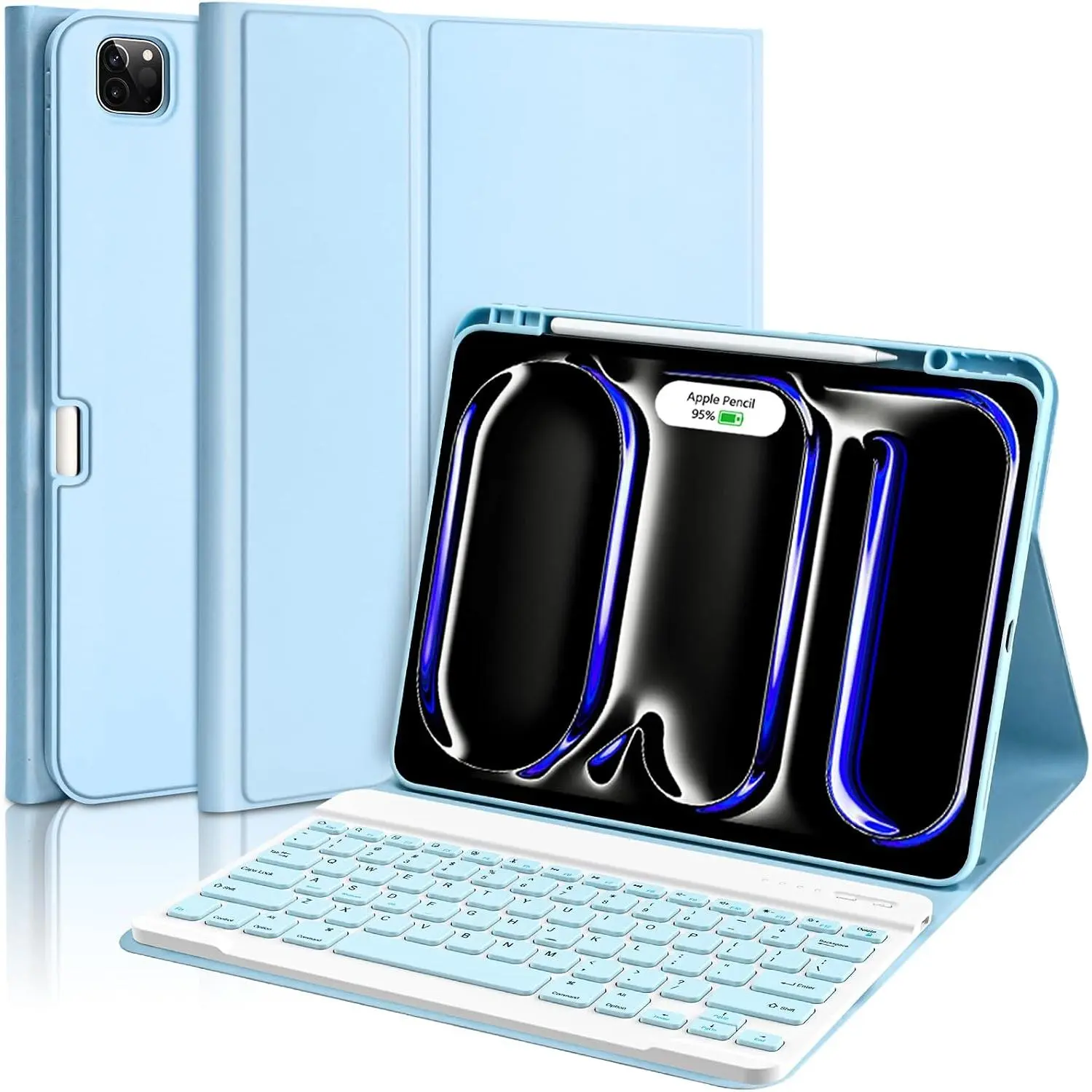 for iPad Pro 13 inch Case with Keyboard (M5/M4) 2025/2024, Keyboard Case for iPad 13 Pro  Detachable Folio Slim Pro 13 Stand Cover, Sleep/Wake,Pencil Holder,Light Blue