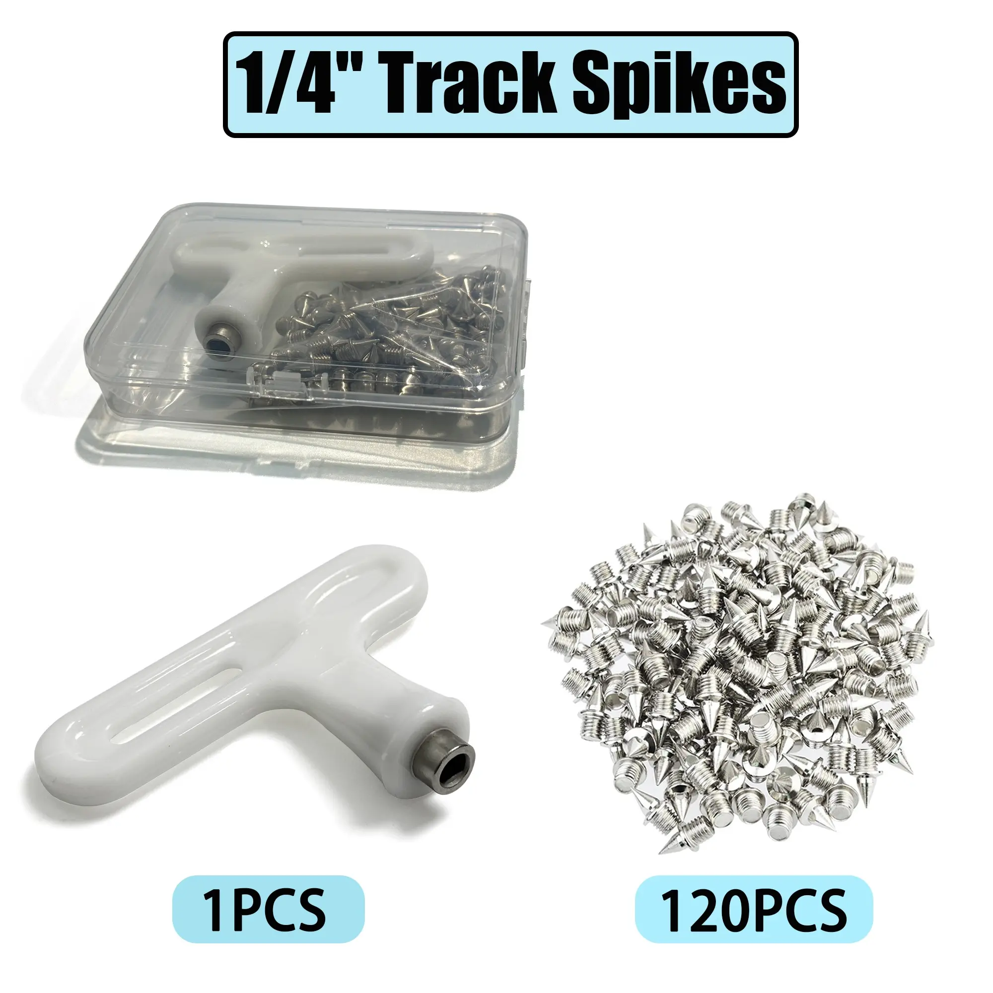 120pcs 1/4 Inch Silver Color Steel Track Spikes Replacement, Pyramid Running Shoes Spikes for Sprint, Cross Country, Track and Field