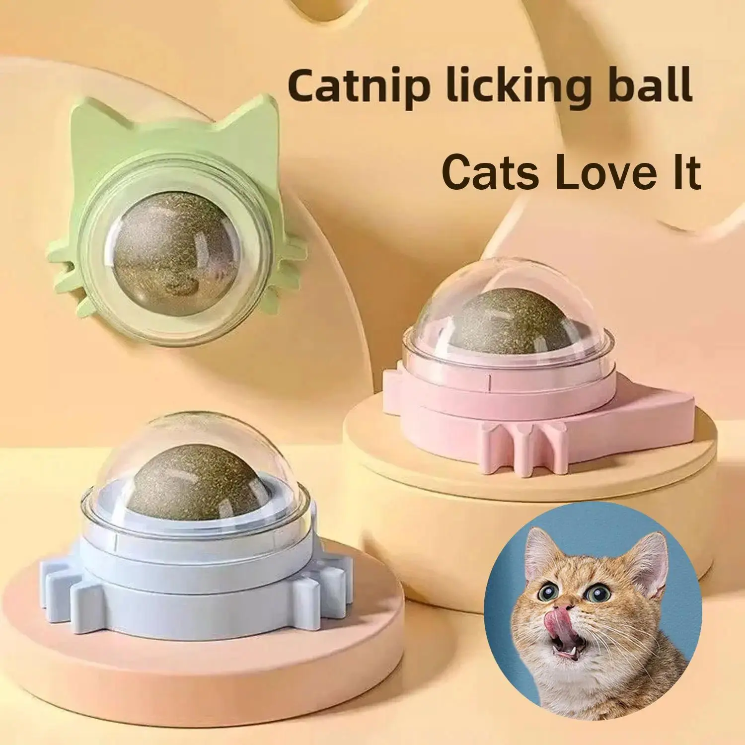 Natural Catnip Rotatable Wall Stick-On Sucker Scratcher Toy for Cats - ABS+Mint, Animal Print Plush, Universal Teeth Cleaning Treats