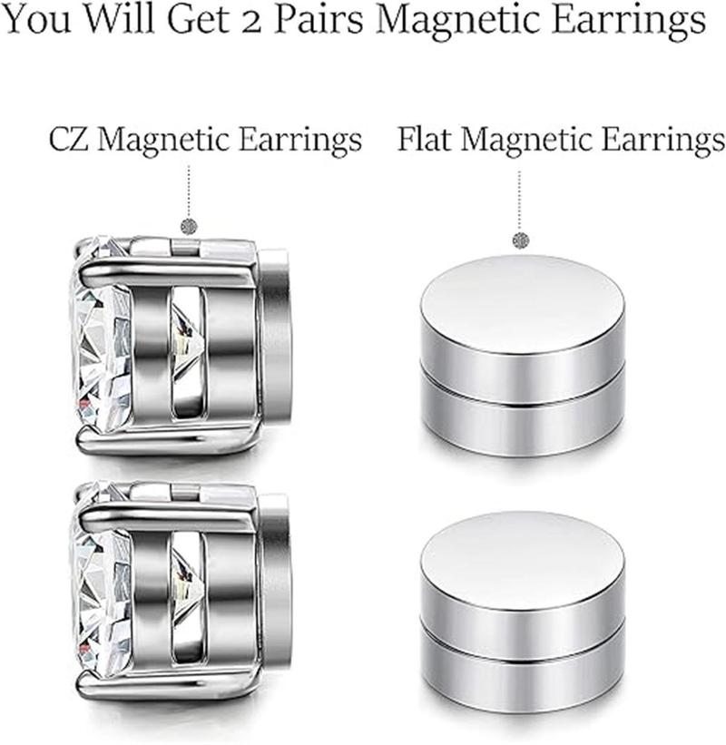 [ Stainless Steel Magnetic Stud Earrings ] No-Piercing Clip on Earrings 6 / 8MM Silver Brick Magnet Earring Simple and Fashionable Earcuff