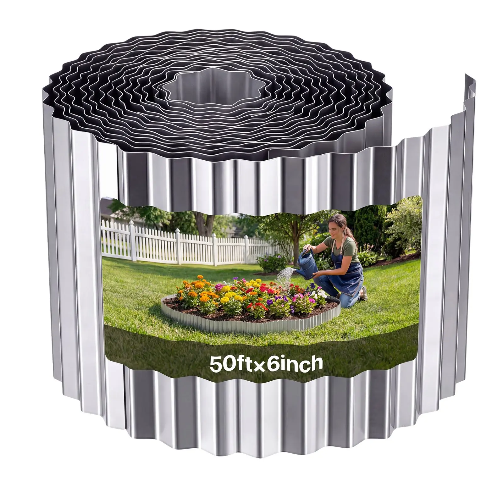 【DealsForYouDays】VEVOR Galvanized Steel Landscape Edging, 50 ftx 6 in Metal Edging for Landscaping with Gloves, Easy-to-Install Bendable Metal Strips, Heavy Duty Metal Garden Edge Border for Flower Bed, Yard Pathway