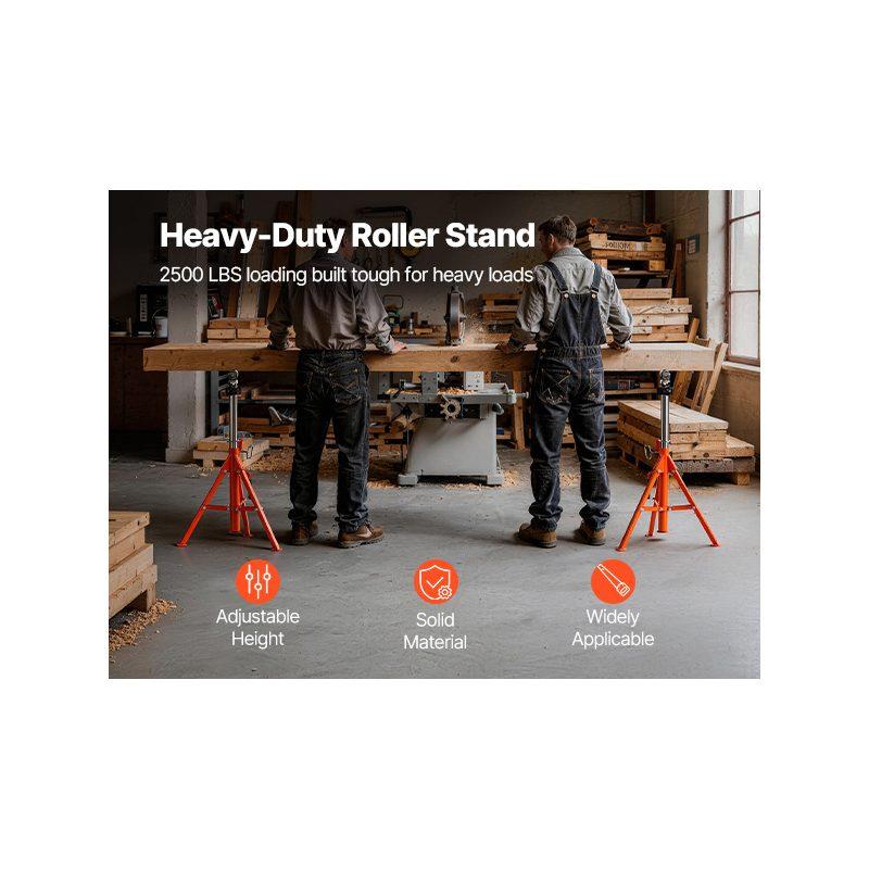 VEVOR Roller Stand, Heavy Duty 2500 LBS Load Capacity, 27.6-52 Height Adjustable, 45# Steel Folding Roller Support Stand for Pipes, Wooden Boards