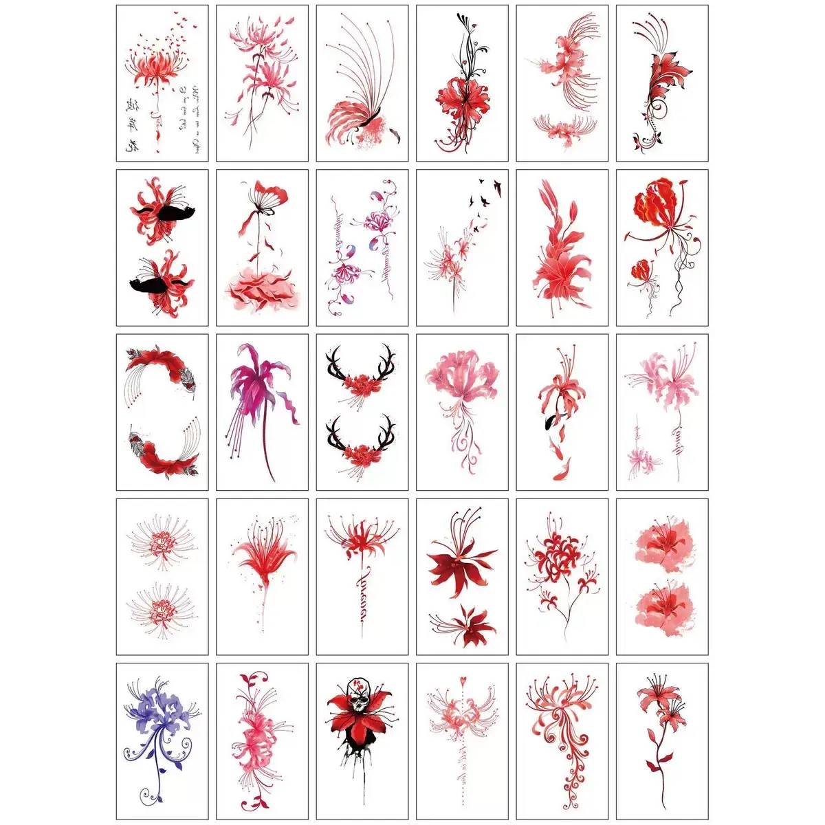 30Pcs Viral Small Fresh Spider Lily Fake Tattoos for Girls, Waterproof Long Lasting Sexy Lycoris Hell Flower Stickers for Collarbone Arm
