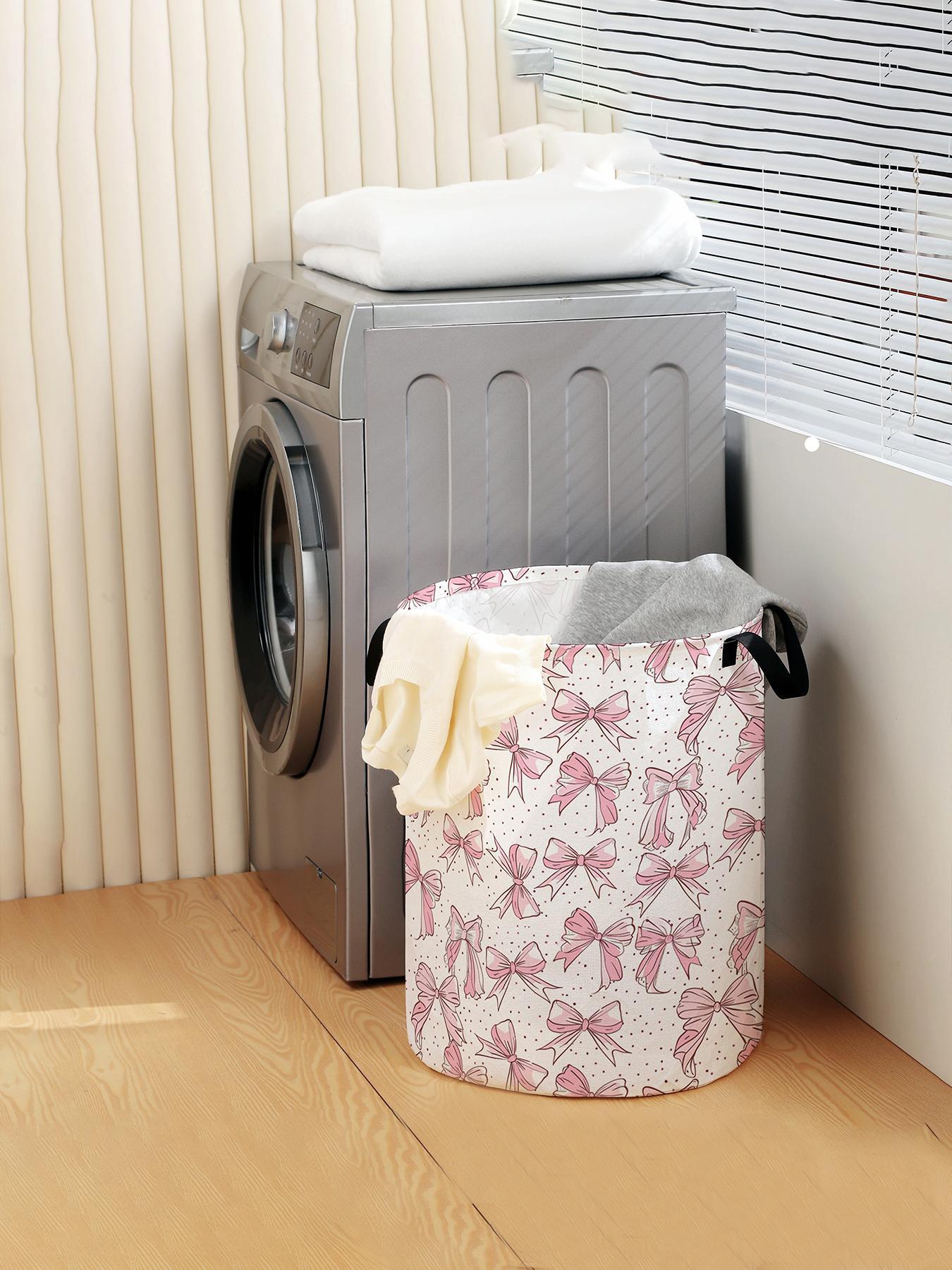 Bow Pattern Laundry Basket, Large Capacity Foldable Laundry Basket with Handle, Household Clothes Storage Basket for Home Bathroom, Laundry Basket Bag, Laundry Hamper