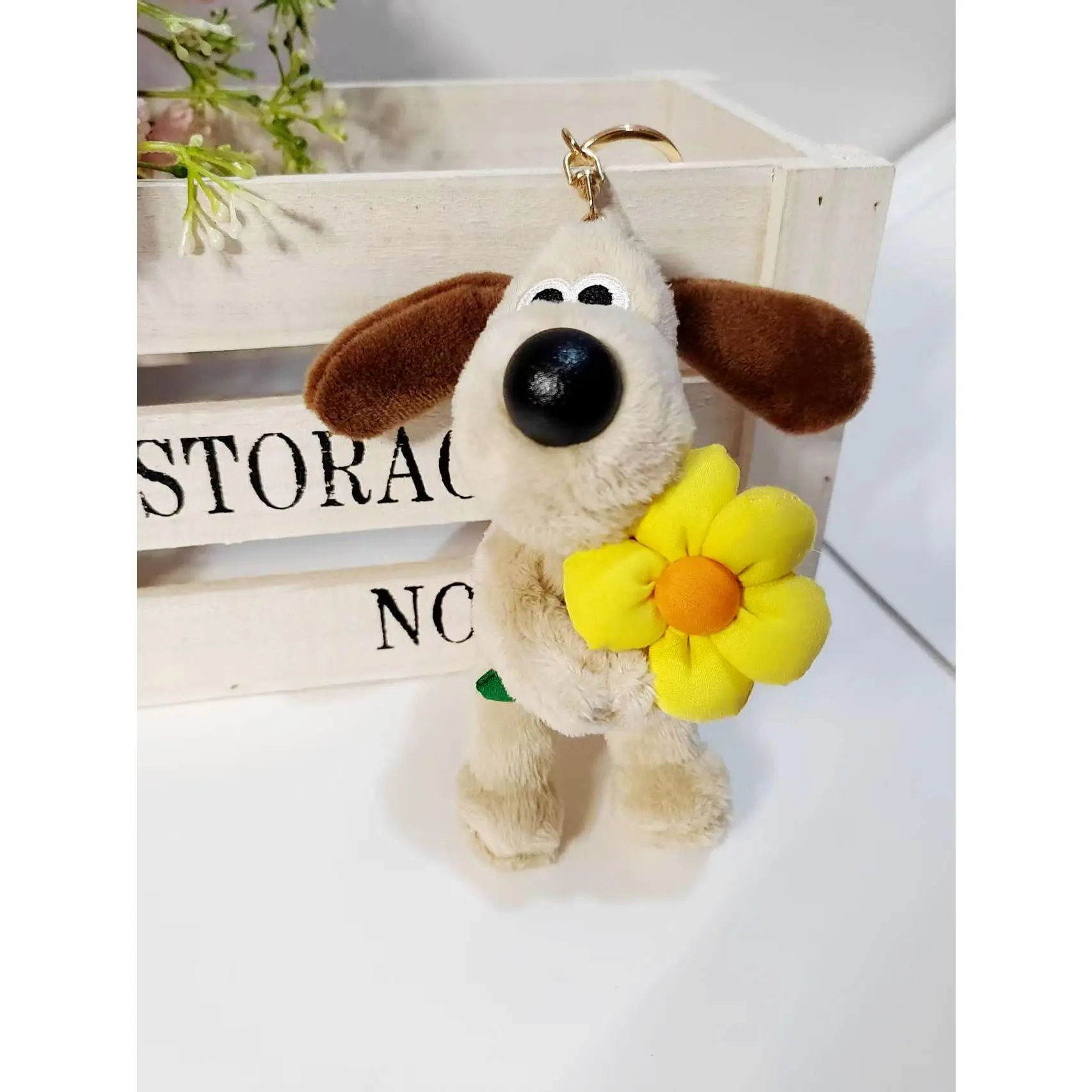 Standing Boss Dog Pendant - Holding Yellow Flower 