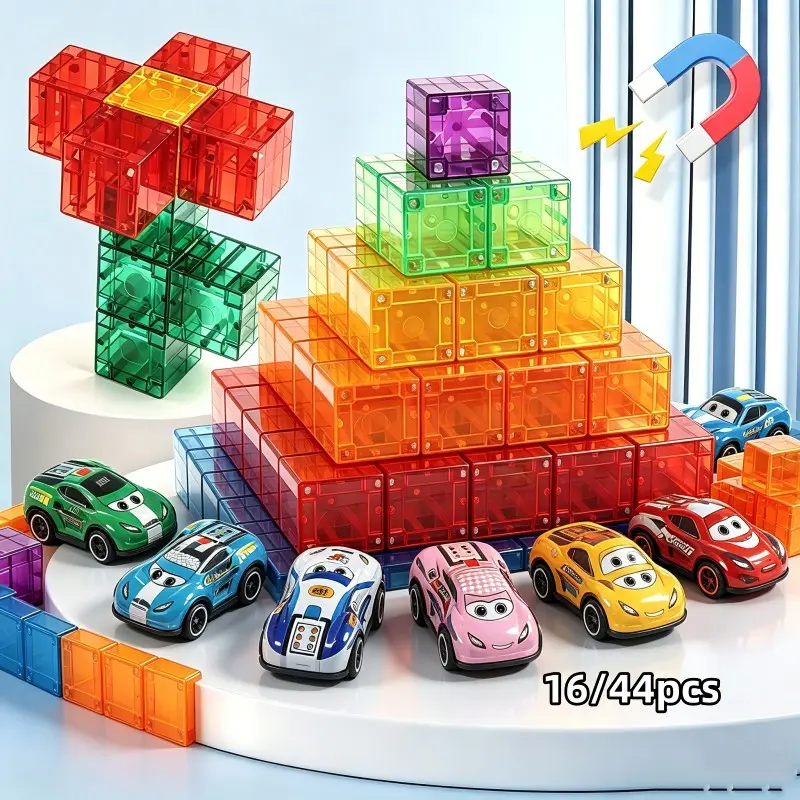 2.5cm Magnetic Stacking Cubes Toy, Car Toy for Kids, Sensory Montessori Educational Toys, Large Magnet Blocks, Ages 3+, Random Colors