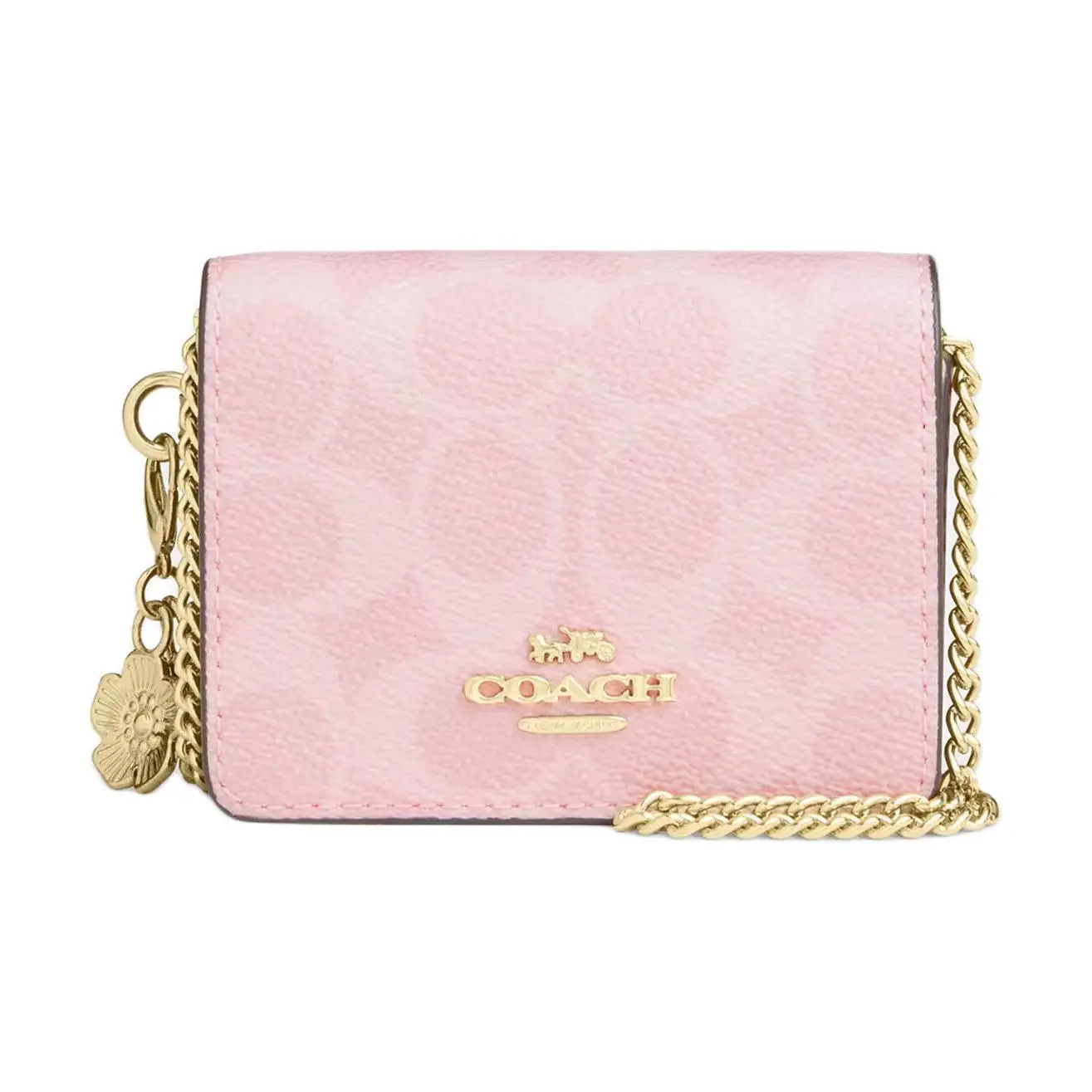 Coach Mini Wallet for Women – Gold-Chain Accented Coated Canvas Handbag in Pink Coach Mini Wallet for Women – Gold-Chain Accented Coated Canvas Handbag in Pink