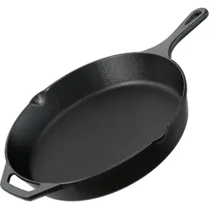 Premium Cast Iron Skillets 12 Inch, Chef's Pan, Pre-Seasoned Frying Pan, Stovetop, Oven, Campfire and Grill Large Skillet, Even Heat Distribution Multipurpose Cast Iron Pan - Black