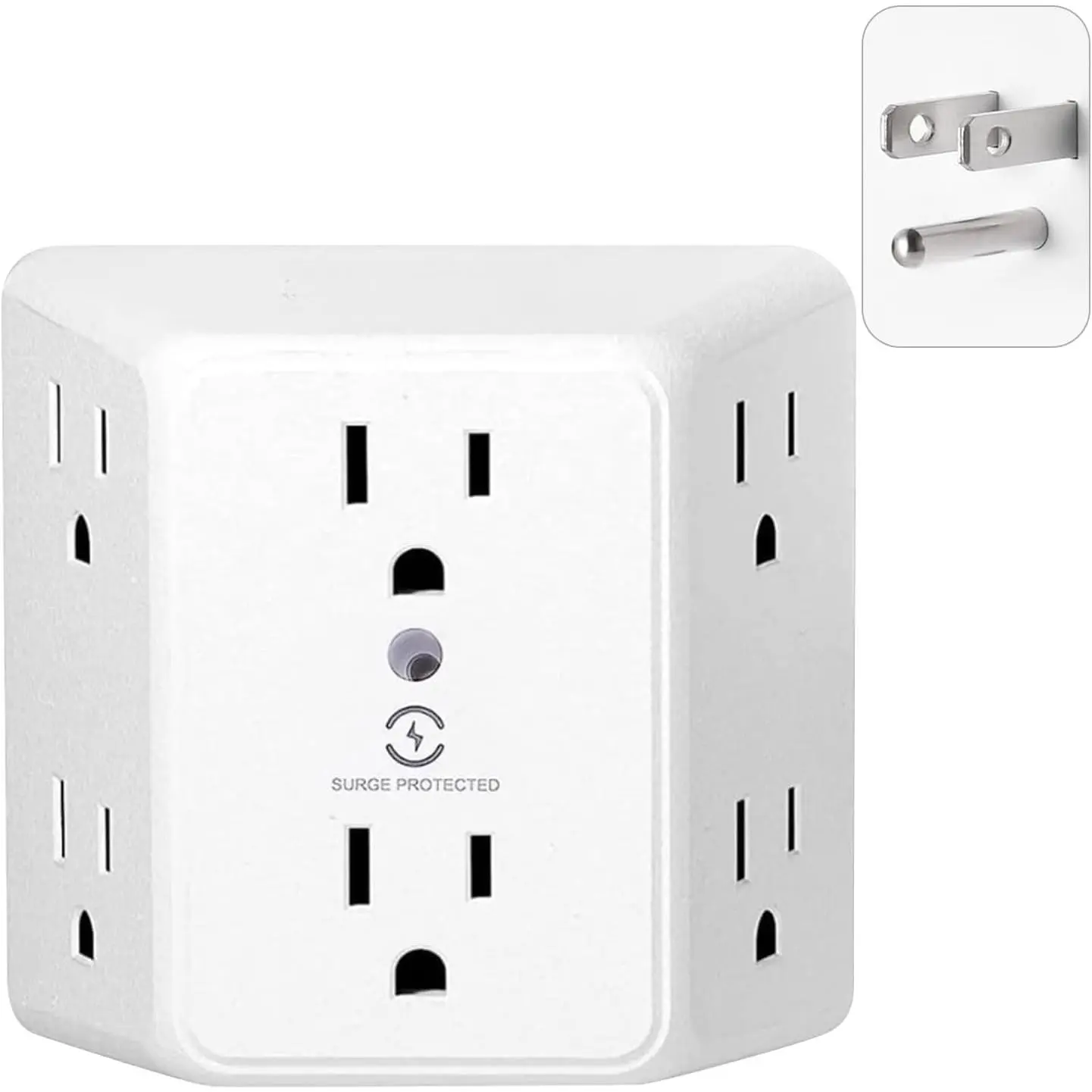 6 Outlet Wall Plug Extender, Surge Protector Power Strip, 1-Pack | 900 Joules, 3 Sided Wide Spaced Outlets, Mountable Wall Tap Multi Plug Charger Expander for , Office and Travel