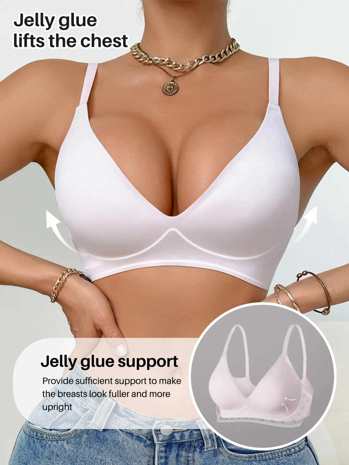 Women's Seamless Push-Up Bra, Comfortable Strapless Adjustable Shoulder Straps, Deep V Jelly Strip Soft Support Backless Sexy Underwear