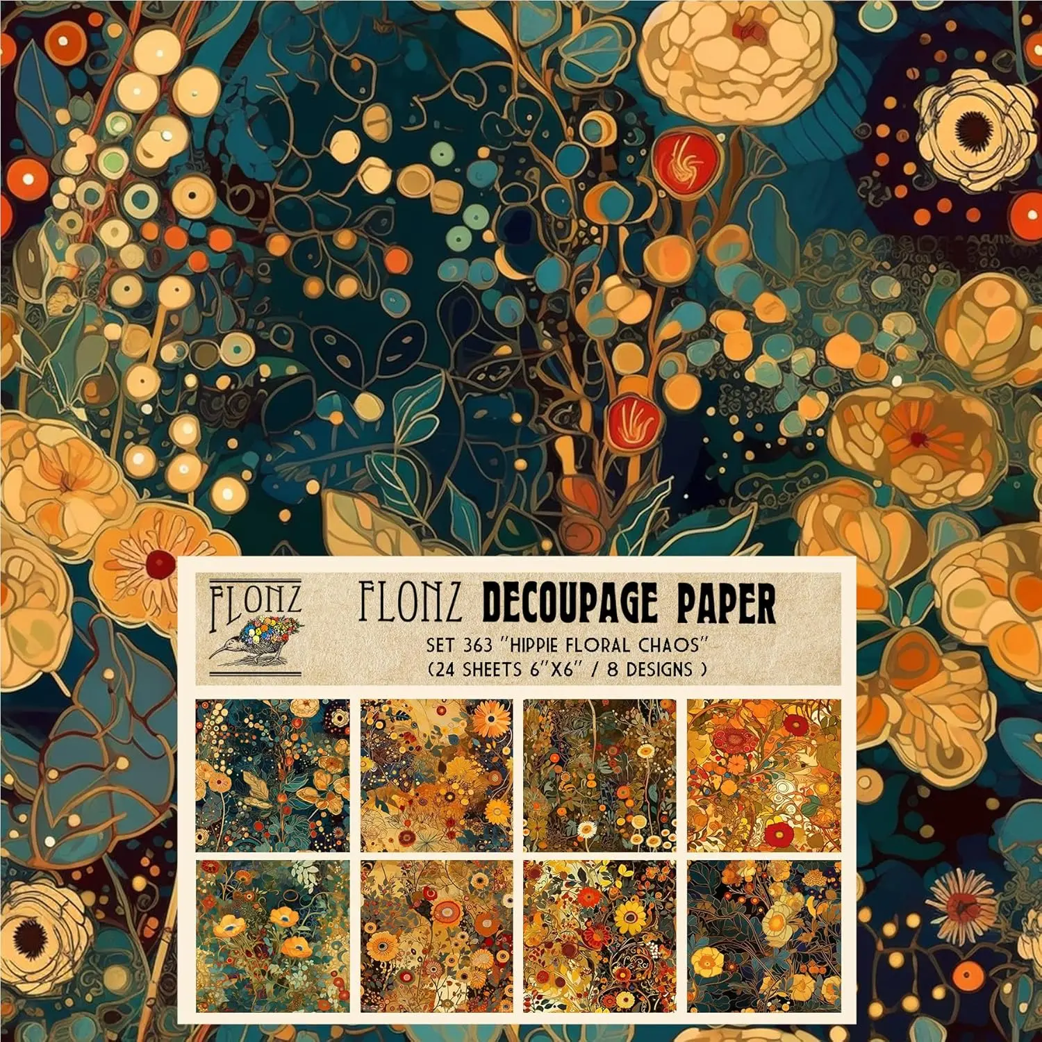 24 Sheets 6"x6" Decoupage Paper Pack Vintage Styled Pattern Paper for Decoupage Craft and Scrapbooking