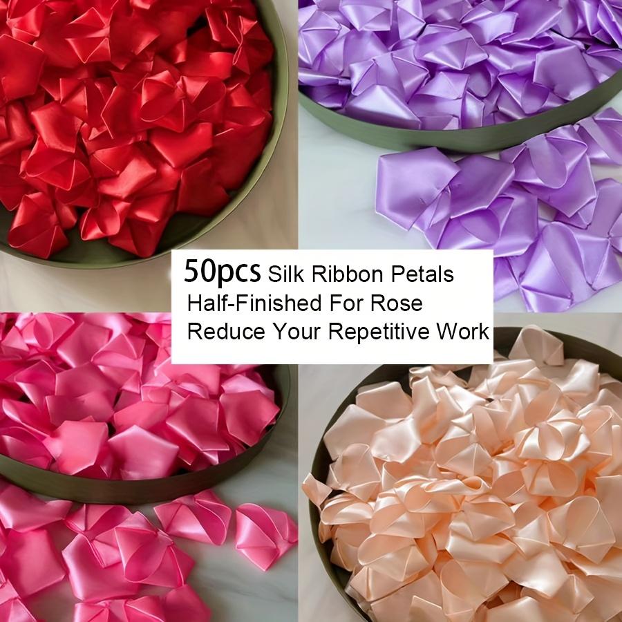 Handcrafted Ribbon Rose Petals – DIY "Eternal Rose" Petals (Set of 100). Handmade, Semi-Finished Ribbon Petals (Randomly Selected: Two Different Techniques-Die-Cut or Hot-Stamped). A Perfect Gift for Mother's Day.