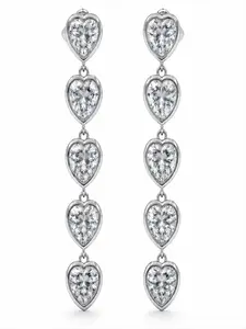 Daisini Women's Brass Zircon Five Heart Long Earrings, Heart Shape Pendant Earrings, Shiny Party Wedding Jewelry Gift