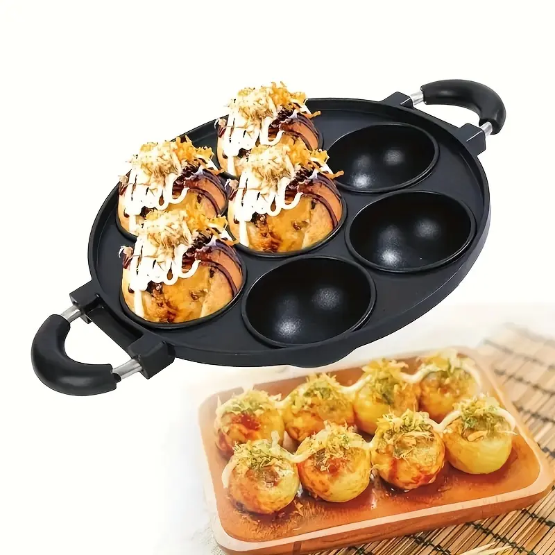 1 X 7-hole Multi-functional Octopus Ball Maker, Egg Cake Mold and Multi-functional Kitchen Cookware Non-stick Pan, Easy To Clean and Space-saving Design - Perfect for Home Cooking and Outdoor Activities