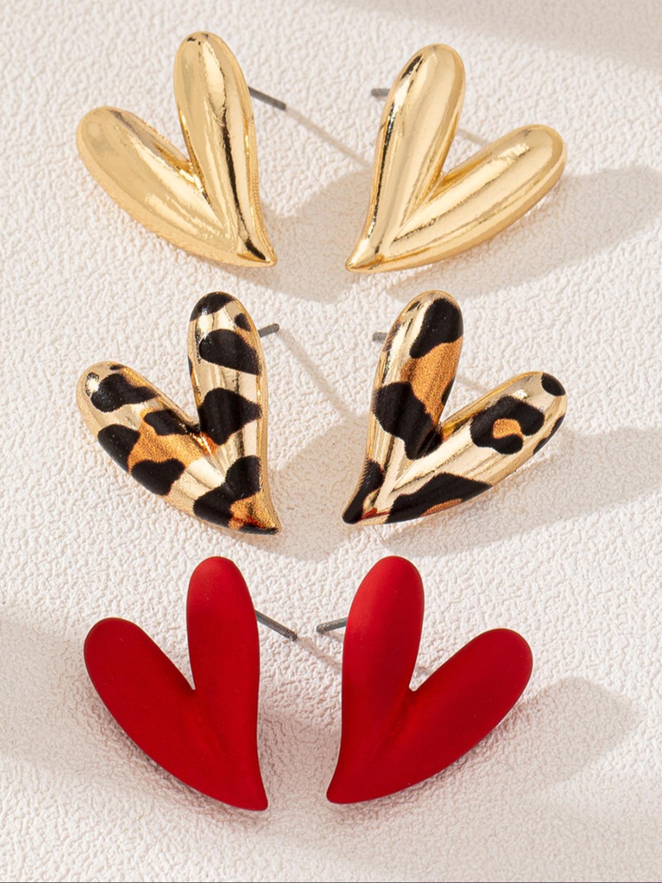 Fashionable Heart & Leopard Print Design Earrings, Heart Shaped Earrings, Statement Earrings, Versatile Earrings, Fashion Jewelry for Party, Daily Clothing Decor, Trendy All-match & Exquisite Jewelry for Birthday Gift